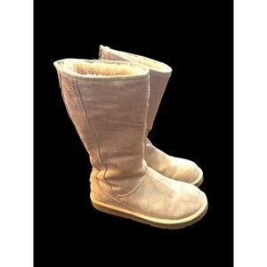 Ugg Australia Light Beige 5119 Tall Sheep Skin Boots Size 7 Copper Zipper